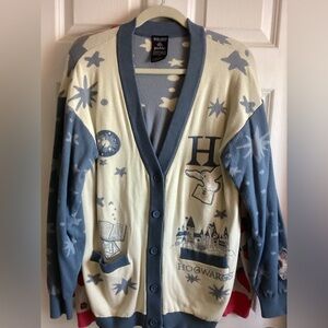 Boxlunch Cream and Blue Hogwarts Themed Cardigan woman’s sz Large